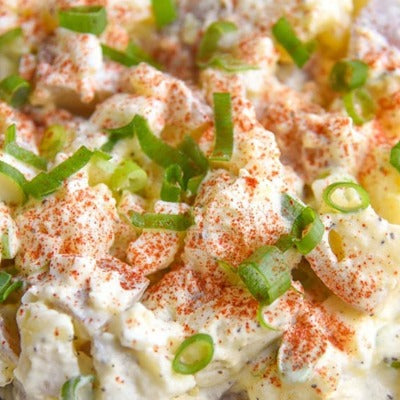 French Potato Salad - Hard boiled eggs, scallions, fresh parsley and a pommery mustard dressing (GF)