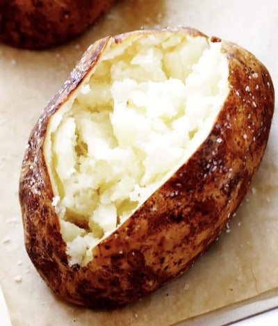 Baked Potatoes w/ Sour Cream (parve) & Fried Onions (Vegan, GF)